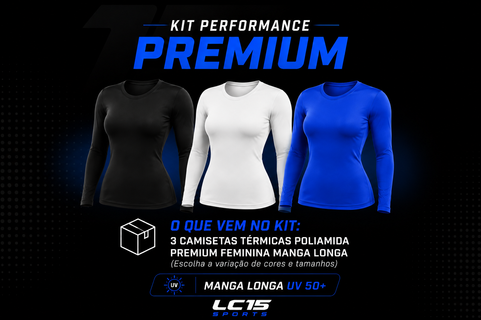 Camiseta Térmica Masculina Poliamida Premium Manga Longa UV 50+ LC15 Sports